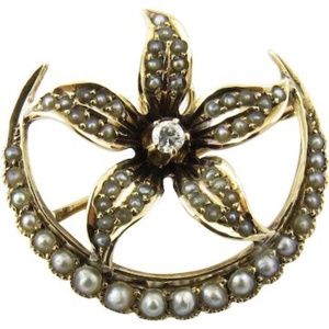 Vintage 10 Karat Yellow Gold Seed Pearl and Diamond Brooch/Pin #4367